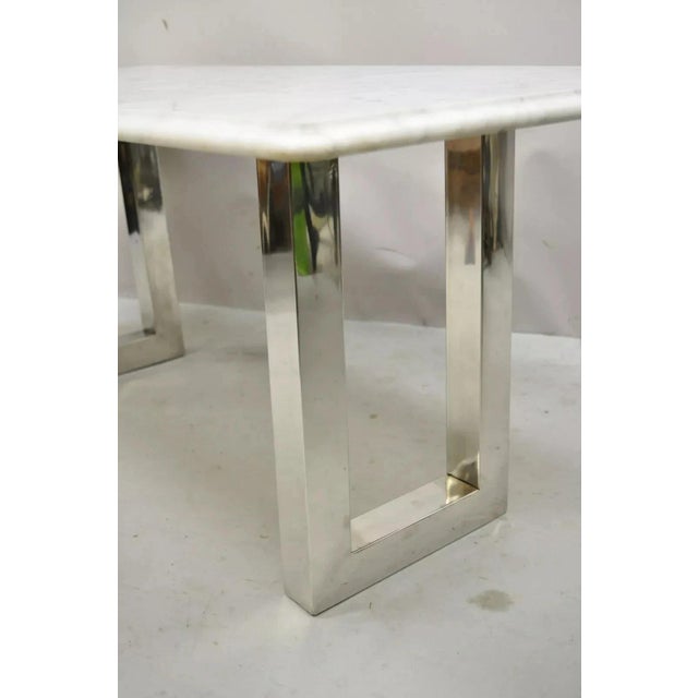 Modern Italian Marble Chrome Double Pedestal Base Rectangular Coffee Table For Sale - Image 4 of 10