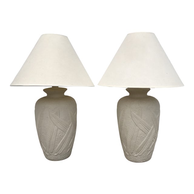 Cream Plaster Banana Leaf Lamps - a Pair For Sale