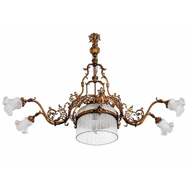 Liberty Chandelier in Gilded Bronze and Glass, 1890s For Sale - Image 3 of 7