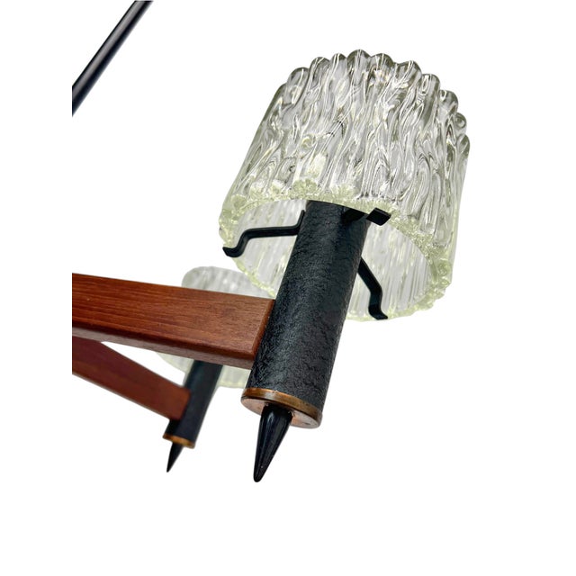 Teak and Textured Glass Chandelier by Carl Fagerlund for Orrefors, 1960s For Sale - Image 12 of 16