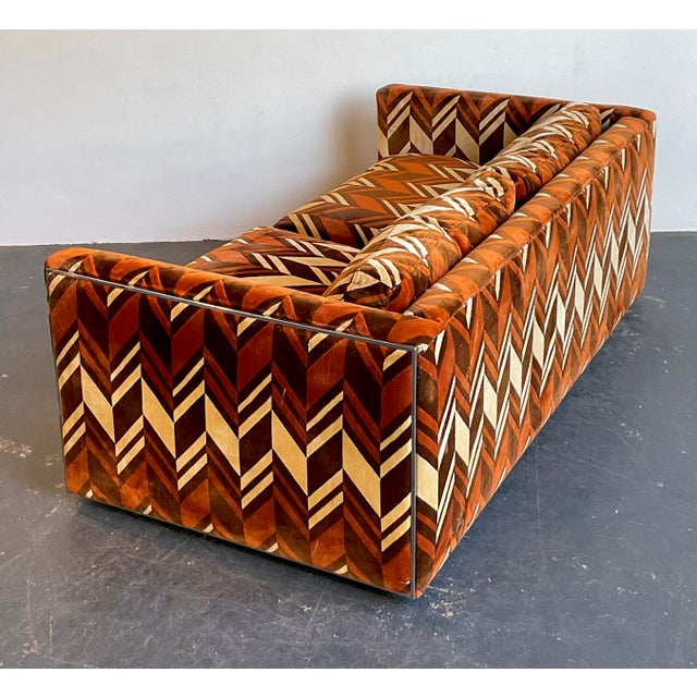 Late 20th Century Vintage Thayer Coggin Chevron Velvet Sofa For Sale - Image 5 of 12