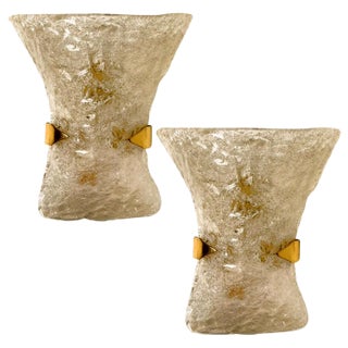 Textured Murano Glass Brass Sconces, 1960s, Set of 2 For Sale