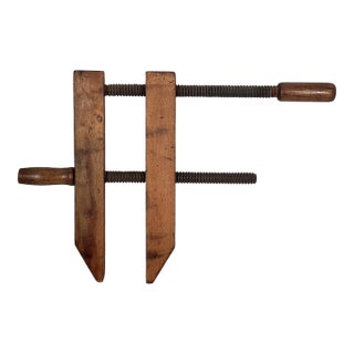 Antique Original Large (18") Hand Made Solid Wood Screw Vise With Makers Mark For Sale