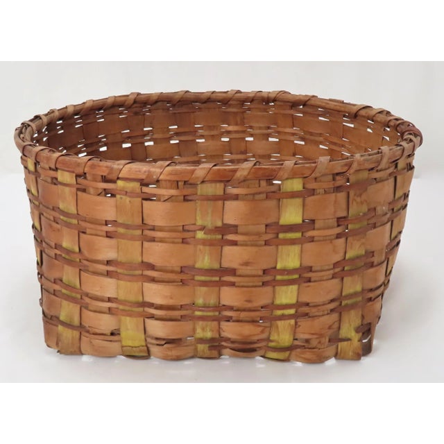 Antique Country American Hand Woven Splint Basket From Maine For Sale - Image 9 of 13