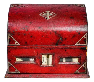 Unusual Red Leather Antique Stationary Letter Desk Box Sterling Silver Overlays Home Office Decor Storage Organizer