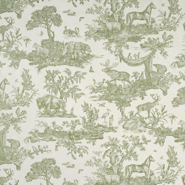 SAMPLE - Schumacher Western Toile Wallpaper In Olive For Sale