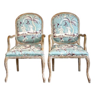 Vintage Faux Bois Fauteuil Chairs - A Pair For Sale