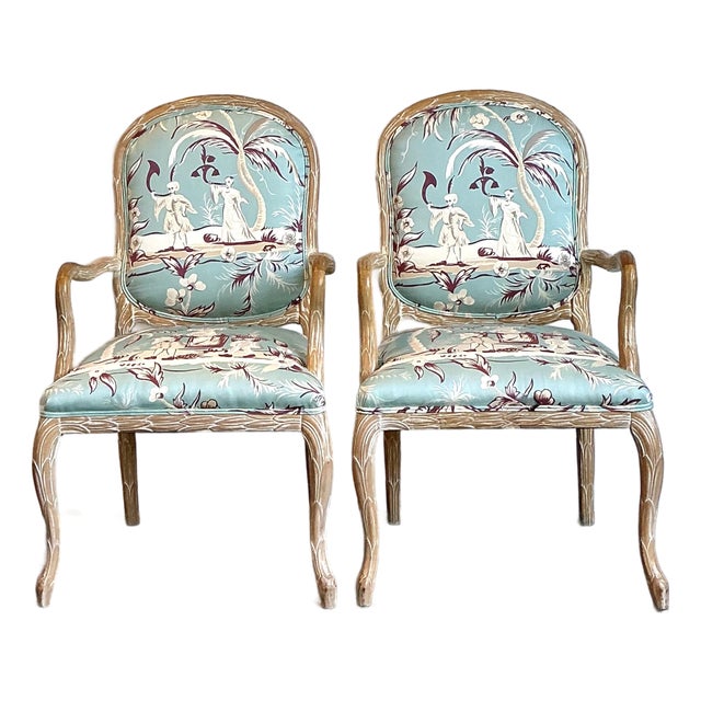 Vintage Faux Bois Fauteuil Chairs - A Pair For Sale