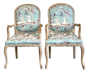 Vintage Faux Bois Fauteuil Chairs - A Pair