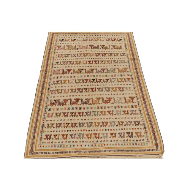 Tribal Antique Verneh Persian Kilim in Beige, Orange and Gold Geometric Patterns For Sale - Image 3 of 7