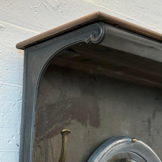 1920s 1920s Custom Industrial Brushed Steel Entryway Hall Tree Wall Mirror For Sale - Image 5 of 12