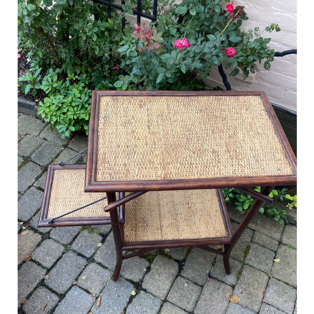 Hollywood Regency 1980s Boho Chic Rattan Side Table For Sale - Image 3 of 8