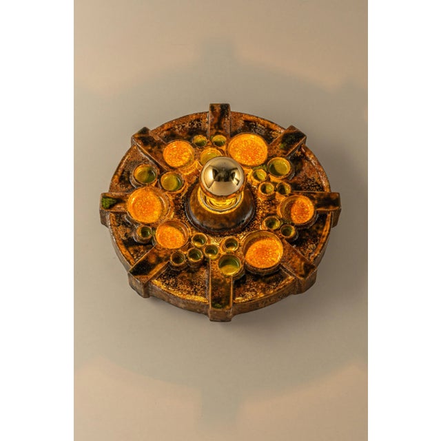 Brown Brown & Orange Ceramic Sputnik Wall Light, Germany, 1970s For Sale - Image 8 of 13