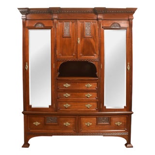 Carved Mahogany Compactum Wardrobe, 1890s For Sale