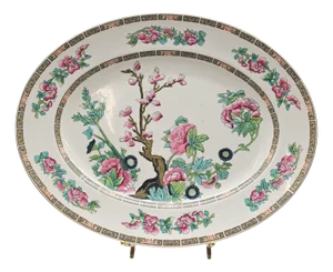 Antique English Indian Tree Pattern Serving Platter With Gold Trim by Maddock 14.25"