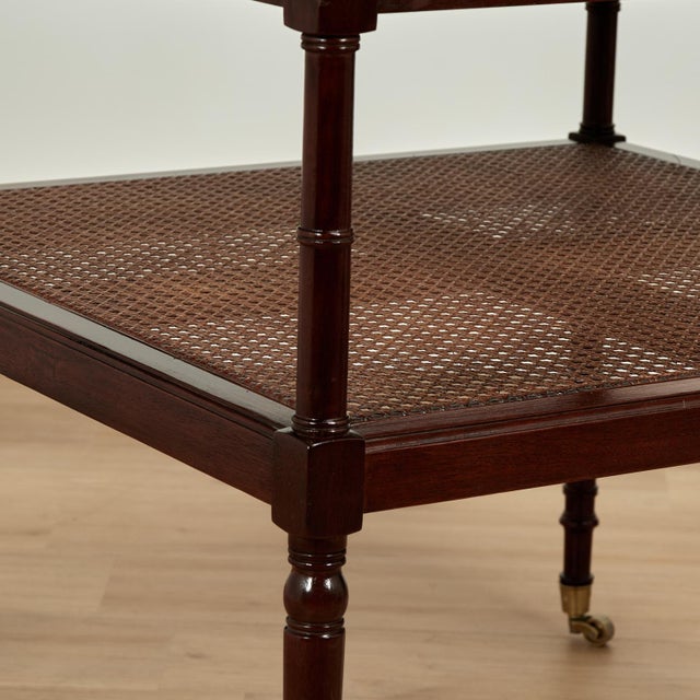 Wood Pair of Vintage British Colonial Two Tiered Caned Tables or Stands by Baker For Sale - Image 7 of 12