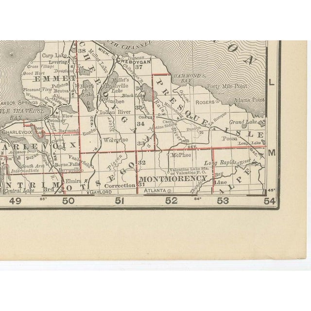 Antique Map of Northern Michigan and Lake Superior Copper Country, 1899 For Sale - Image 9 of 12