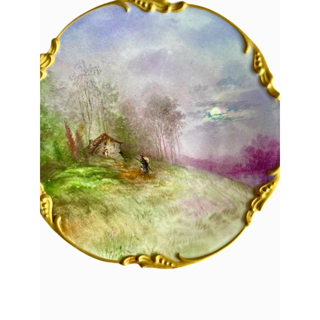 Limoges, France 1905 Pouyat Limoges Hand Painted Gilt Scalloped Plate For Sale - Image 4 of 11
