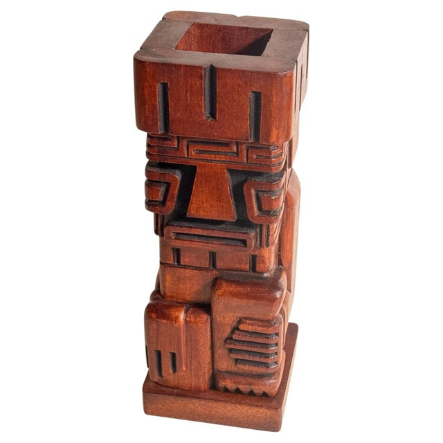 Wood Wooden Tiki Totem Sculpture Pen Holder, 1960 For Sale - Image 7 of 7