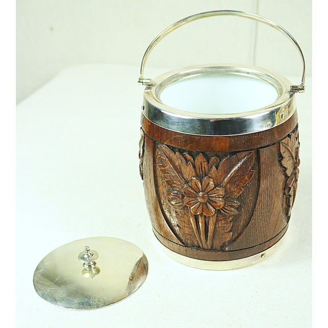 Late 19th Century English Oak and Silver Biscuit Barrel For Sale - Image 4 of 6