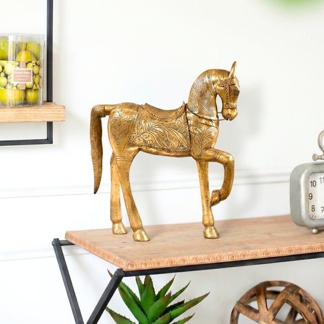 Dimensions: 24" W X 6" D X 25" H Features: • 100% solid wood carved statue • Vintage statue from India • Cladded with hand...