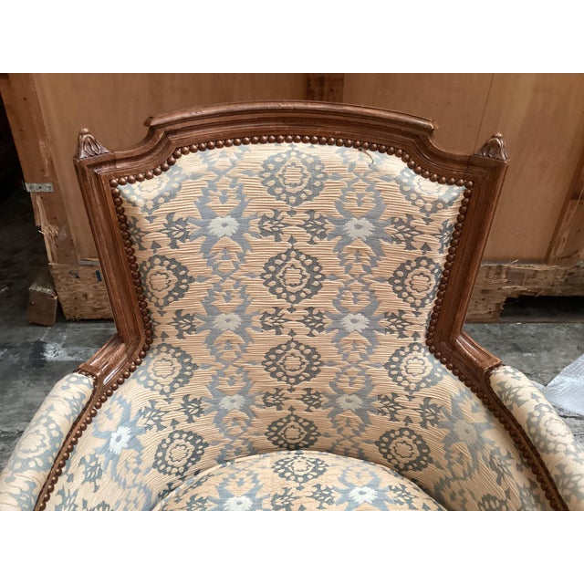 French French Louis XVI Blue Bergères Chairs For Sale - Image 3 of 10