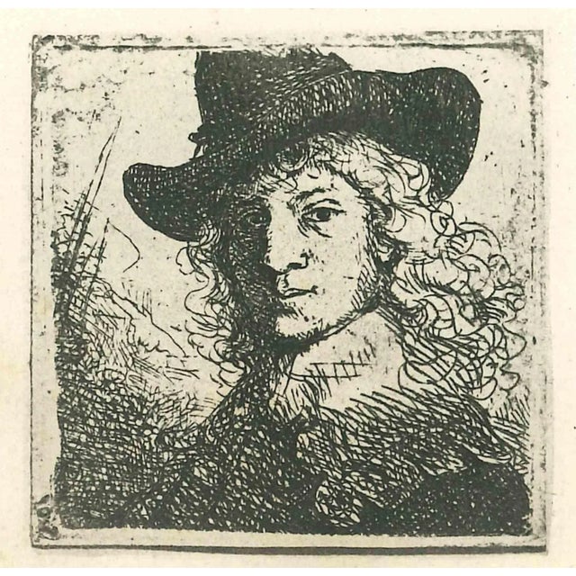 Portrait Of Jan Six is an etching on ivory-colored paper realized after an etching by Rembrandt dated 1630. This wonderful...