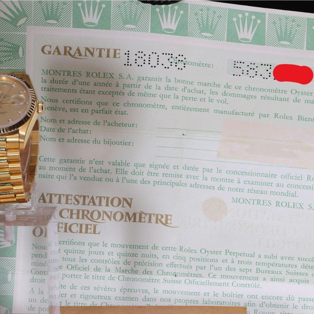 Rolex Day-Date 18038 Champagne Diamond Dial 18k Gold 36mm Circa 1978 Watch For Sale - Image 16 of 18