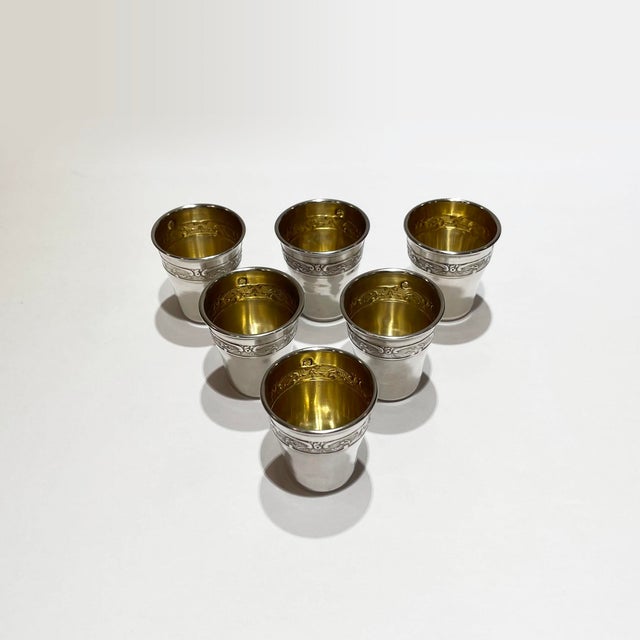 Early 20th Century French Sterling Silver and Vermeil Liqueur Cups- Set of 6 For Sale - Image 9 of 11