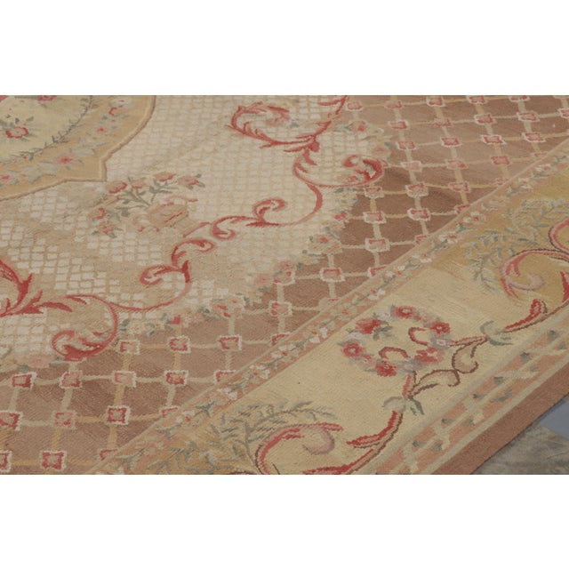 2010s Rug & Kilim’s Aubusson Style Rug in Beige-Brown and Pink With Floral Medallion For Sale - Image 5 of 7