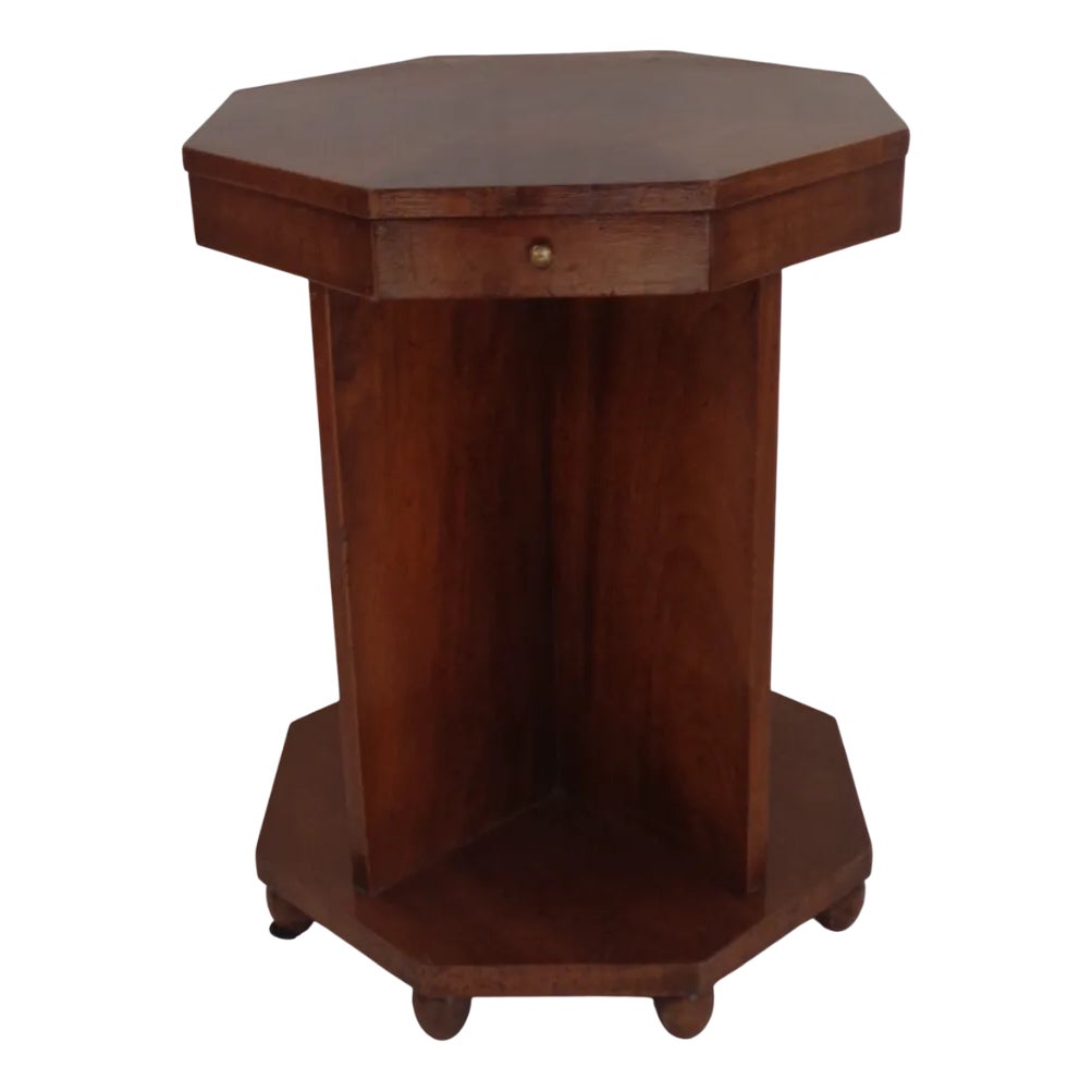 Art Deco Octagonal Reading Table with Two Shelves and Drawers, 1930s ...