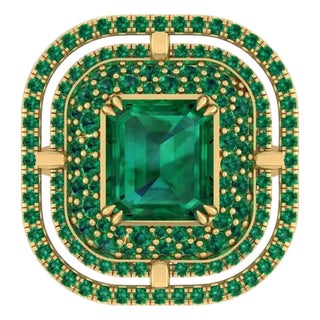 2 Carat Certified Colombian Emerald Cocktail Ring With Emerald Double Halo & Diamond Base Sz5.5 For Sale