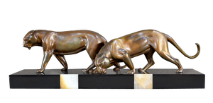 Art Deco Lionesses Sculpture, 1940, Regula