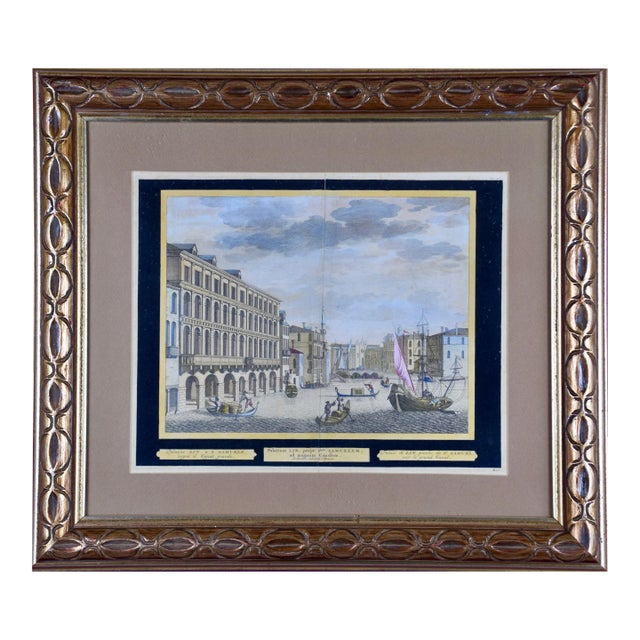 View of Venice, Including Gondolas: 18th Century Framed Hand-Colored Engraving by Pieter Van Der Aa, 1722 For Sale