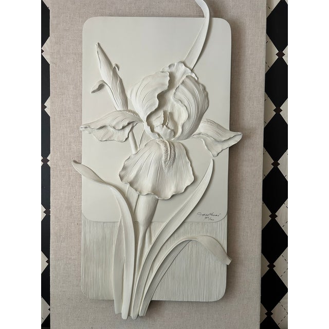 White Iris Relief Signed Limited Edition, Large 36 Inch, Botanical Wall Art For Sale - Image 11 of 14
