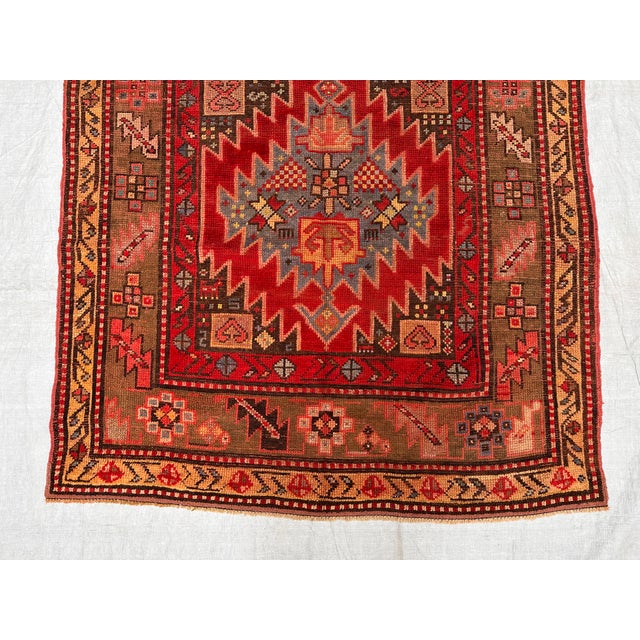 Red Antique Caucasian Karabagh Hand-Knotted Wool Runner - 10'3" X 3'10" For Sale - Image 8 of 15