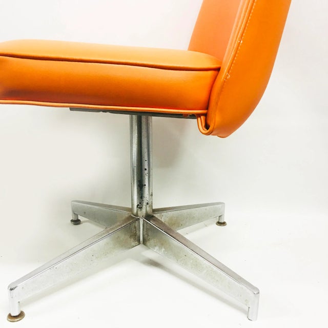 Plastic Mid Century Modern Orange Vinyl High Back Chair For Sale - Image 7 of 12