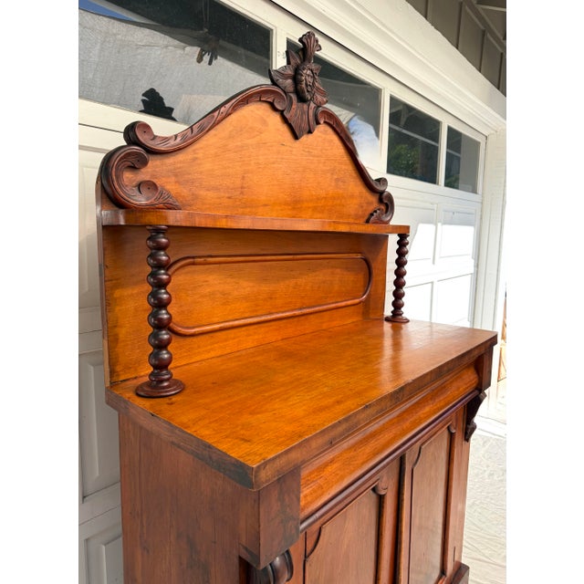 Antique Victorian Walnut Chiffonier Cabinet With Carved Lion Crest, c.1890 For Sale - Image 4 of 18