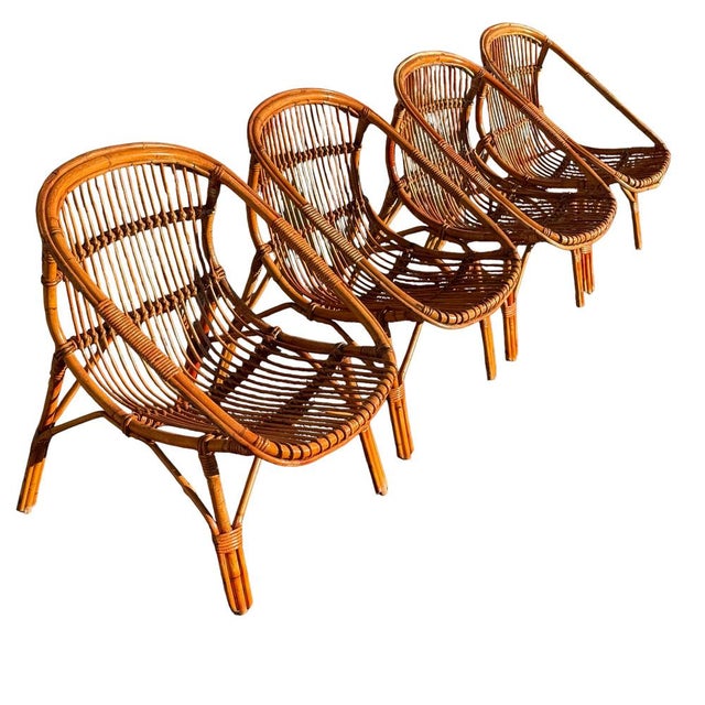 Vintage French Rattan Armchairs, 1960s, Set of 4 For Sale - Image 15 of 18