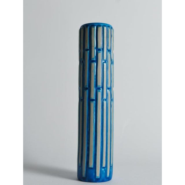 Tall Slender Blue Ceramic Cylinder Vase by Carl-Harry Stålhane for Rörstrand, 1960s For Sale - Image 11 of 18