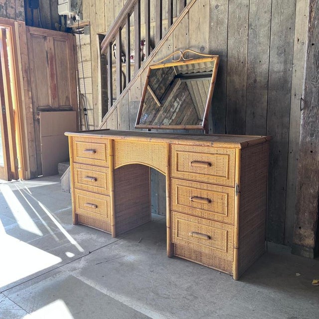 Cane and Bamboo Dressing Table with Tilting Mirror For Sale - Image 6 of 8
