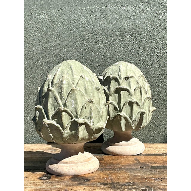 Vintage Faux Finished Wooden Artichokes - A Pair For Sale In West Palm - Image 6 of 12