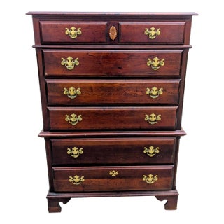 Late 20th Century Pennsylvania House Medallion Collection Solid Cherry Hardwood High Chest Georgian Chippendale Dresser For Sale