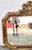 Large Vintage Mid Century Red Column Gold Gilt Beveled Glass Hanging Wall Mirror For Sale - Image 4 of 11