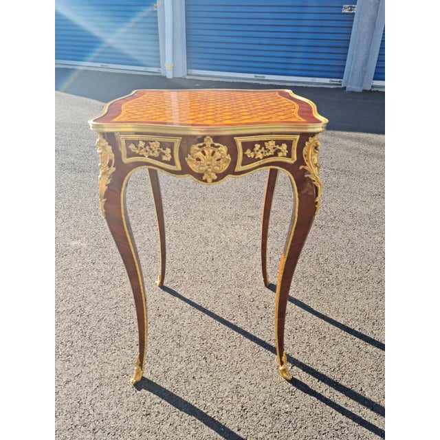 French Style Parquetry Side/ Corner Table, Coffee/Tea Table For Sale - Image 10 of 13