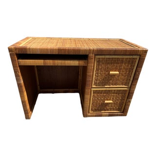 Midcentury Bamboo, Wicker and Rattan Italian Desk Table With Drawers, 1970s For Sale