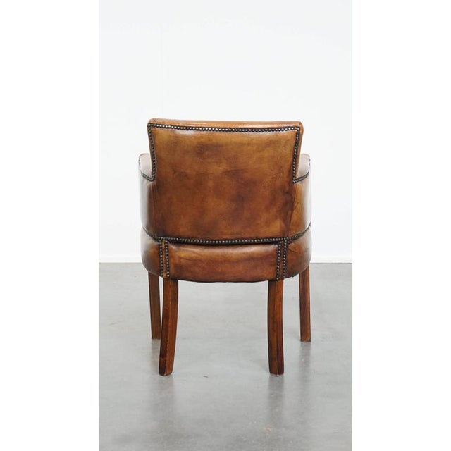 Cognac Colored Sheepskin Dining Room Chair with Armrests For Sale - Image 4 of 15