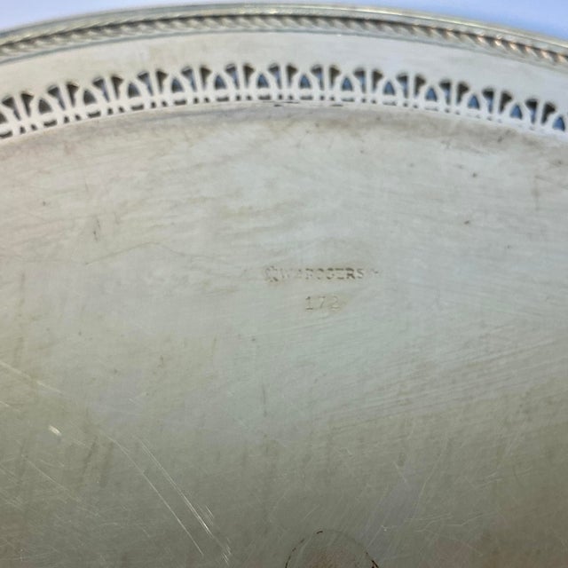 Mid-Century Baroque Hollywood Regency Chippendale Wm Rogers Reticulated Etched Silverplate Tray For Sale - Image 10 of 12