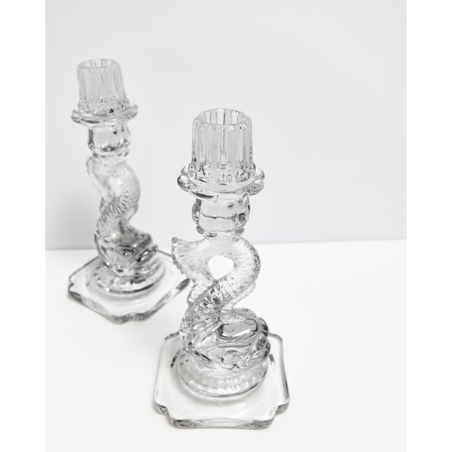 Cambridge Dolphin Fish Clear Glass Candlesticks For Sale - Image 15 of 18