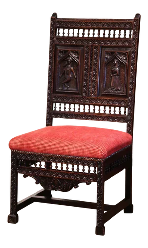 19th Century French Louis XIII Carved Oak and Velvet Side Chair From Brittany